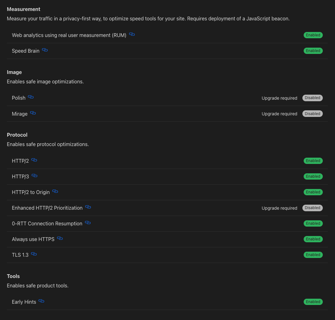 Cloudflare で設定できる Optimization 一覧